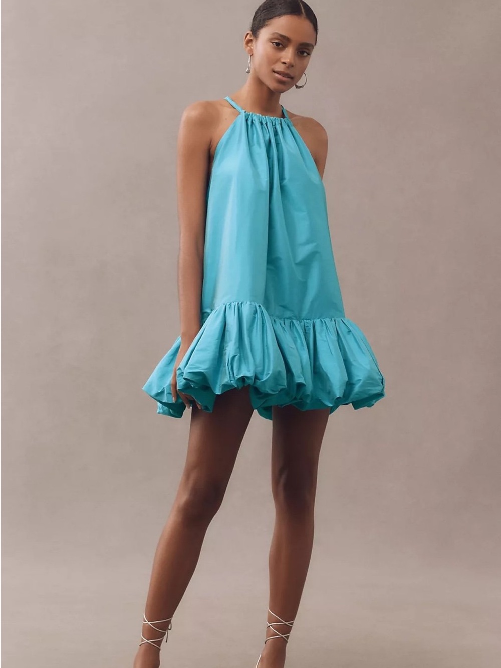 Phoebe High Neck Ruffle-Hem Swing Mini Dress BHDNL - Picture 2 of 3